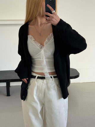 Andy Puff Shoulder Cropped Color Block Cardigan