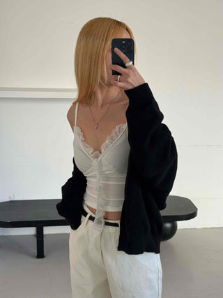 Andy Puff Shoulder Cropped Color Block Cardigan