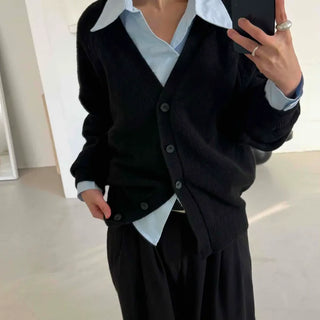 Andy Puff Shoulder Cropped Color Block Cardigan