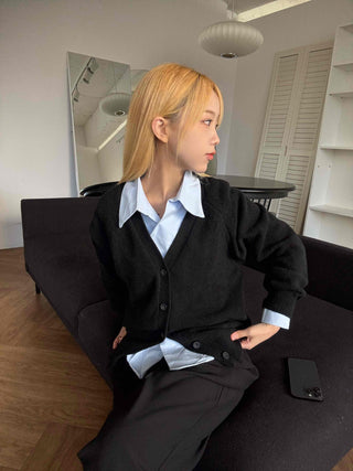 Andy Puff Shoulder Cropped Color Block Cardigan