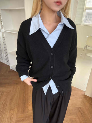 Andy Puff Shoulder Cropped Color Block Cardigan