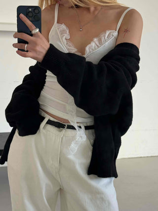 Chiffon Mesh Strap Banding Shirred Crop Sleeveless