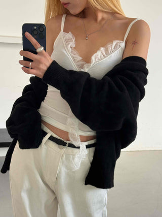 Chiffon Mesh Strap Banding Shirred Crop Sleeveless