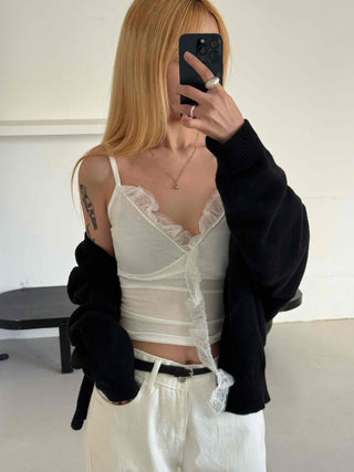 Chiffon Mesh Strap Banding Shirred Crop Sleeveless