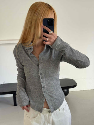 Melting See-through Button Collar Crop Knit Cardigan