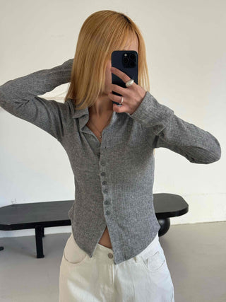 Melting See-through Button Collar Crop Knit Cardigan