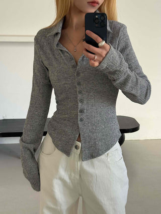 Melting See-through Button Collar Crop Knit Cardigan