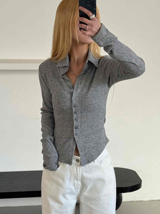 Melting See-through Button Collar Crop Knit Cardigan