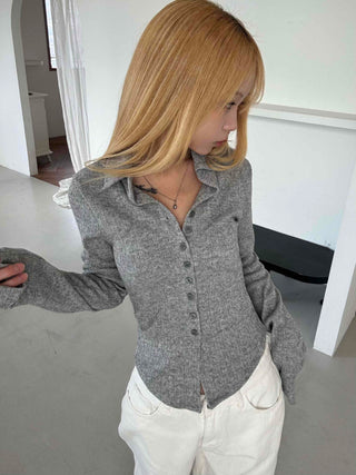Melting See-through Button Collar Crop Knit Cardigan