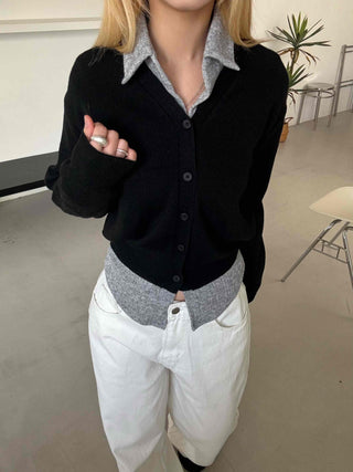 Melting See-through Button Collar Crop Knit Cardigan