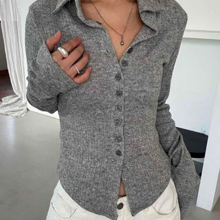 Melting See-through Button Collar Crop Knit Cardigan