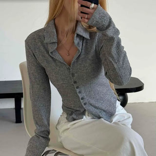 Melting See-through Button Collar Crop Knit Cardigan