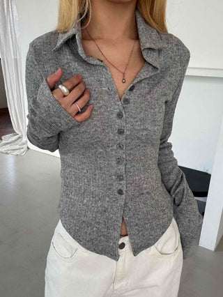 Melting See-through Button Collar Crop Knit Cardigan