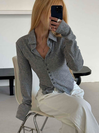 Melting See-through Button Collar Crop Knit Cardigan