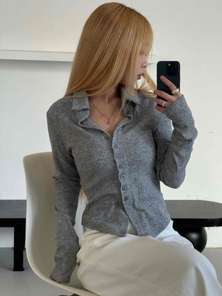 Melting See-through Button Collar Crop Knit Cardigan