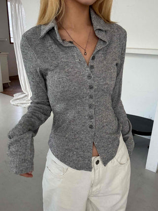Melting See-through Button Collar Crop Knit Cardigan