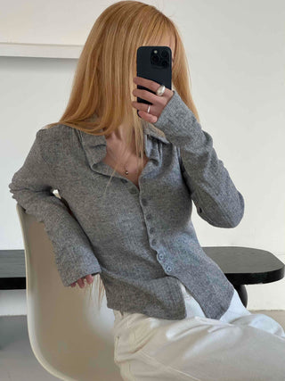 Melting See-through Button Collar Crop Knit Cardigan