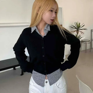 Crop Layered Basic V-Neck Cardigan