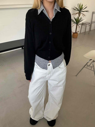 Crop Layered Basic V-Neck Cardigan