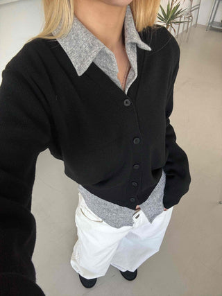 Crop Layered Basic V-Neck Cardigan