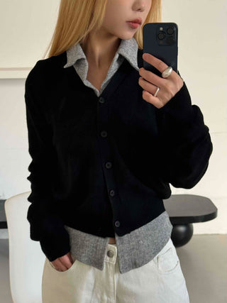 Crop Layered Basic V-Neck Cardigan