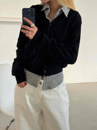 Crop Layered Basic V-Neck Cardigan