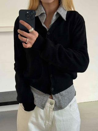 Crop Layered Basic V-Neck Cardigan