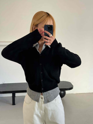 Crop Layered Basic V-Neck Cardigan