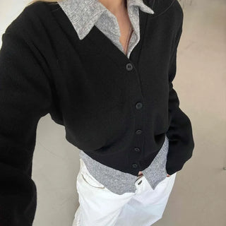 Crop Layered Basic V-Neck Cardigan