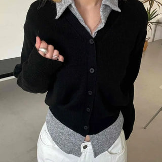 Crop Layered Basic V-Neck Cardigan