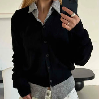 Crop Layered Basic V-Neck Cardigan
