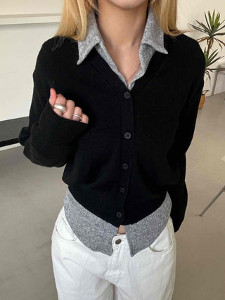 Crop Layered Basic V-Neck Cardigan