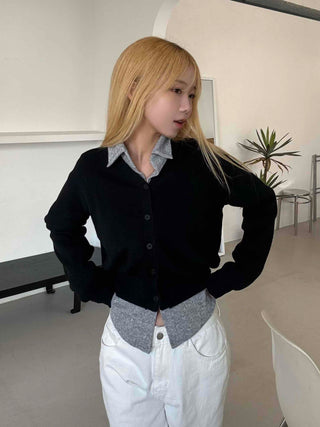 Crop Layered Basic V-Neck Cardigan