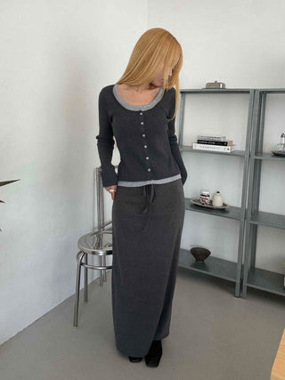 Bicolor Trimmed Slim Contrast Knit Cardigan
