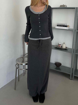 Bicolor Trimmed Slim Contrast Knit Cardigan