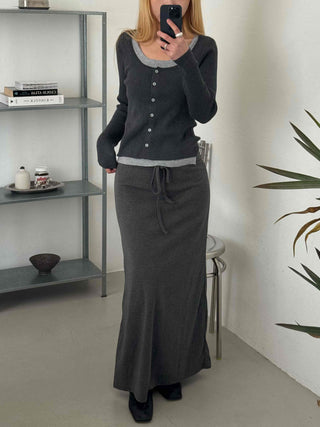 Bicolor Trimmed Slim Contrast Knit Cardigan