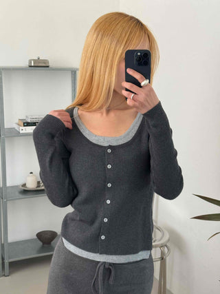 Bicolor Trimmed Slim Contrast Knit Cardigan