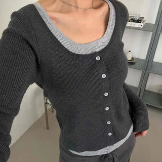 Bicolor Trimmed Slim Contrast Knit Cardigan