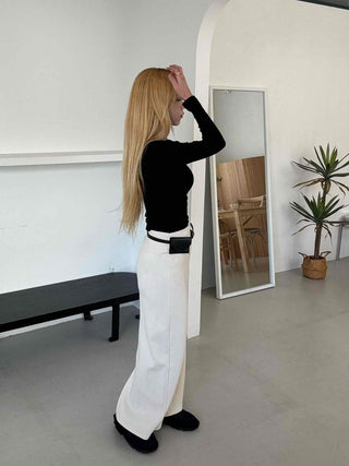 Belted Wrap Diagonal Cut Wool Touch Long Skirt