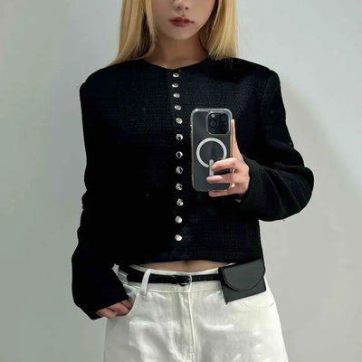 Chanel Style Tweed Gold Button Crop Jacket