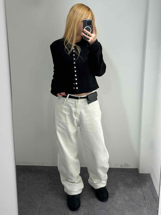 Chanel Style Tweed Gold Button Crop Jacket