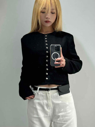 Chanel Style Tweed Gold Button Crop Jacket