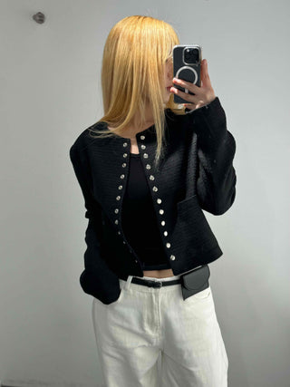 Chanel Style Tweed Gold Button Crop Jacket