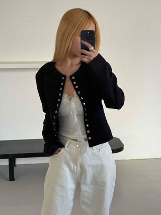 Chanel Style Tweed Gold Button Crop Jacket