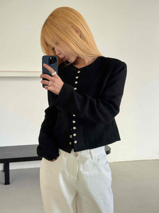 Chanel Style Tweed Gold Button Crop Jacket