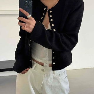 Chanel Style Tweed Gold Button Crop Jacket