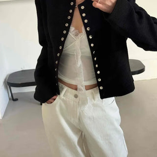 Chanel Style Tweed Gold Button Crop Jacket