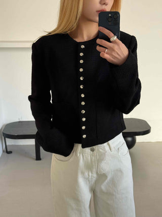 Chanel Style Tweed Gold Button Crop Jacket