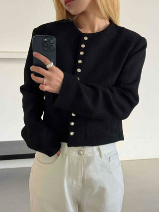 Chanel Style Tweed Gold Button Crop Jacket
