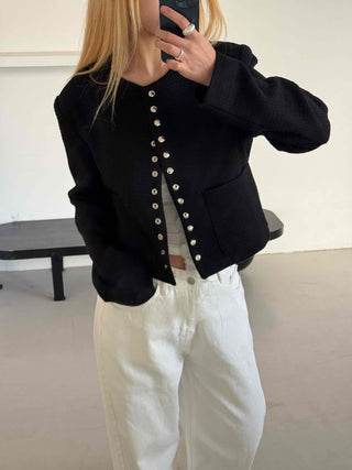 Chanel Style Tweed Gold Button Crop Jacket